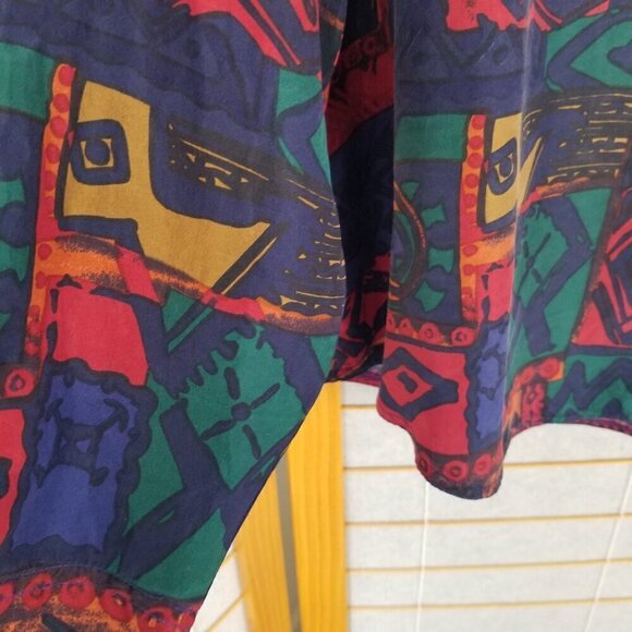 1990s Silk Blouse Size Medium Multi-Color Long Sleeves Shoulder Pads Vintage - Picture 2 of 6